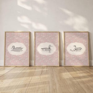 Vintage Duck Illustration Wall Art Set Of 3 for Nursery Room Decor Baby Girl Bedroom Wall Print Nursery Art Kids Room Home Decor Art