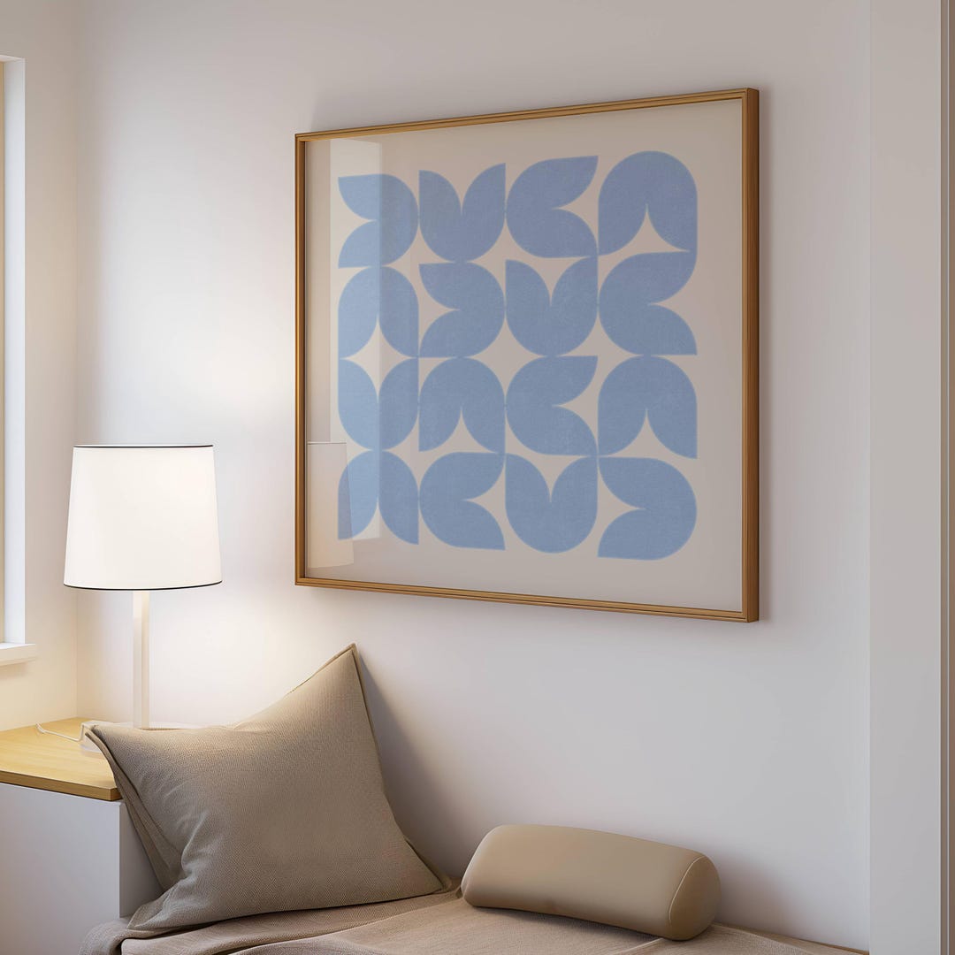 Blue Geometric Pattern Art Print, Modern Square Tile Design (digital ...