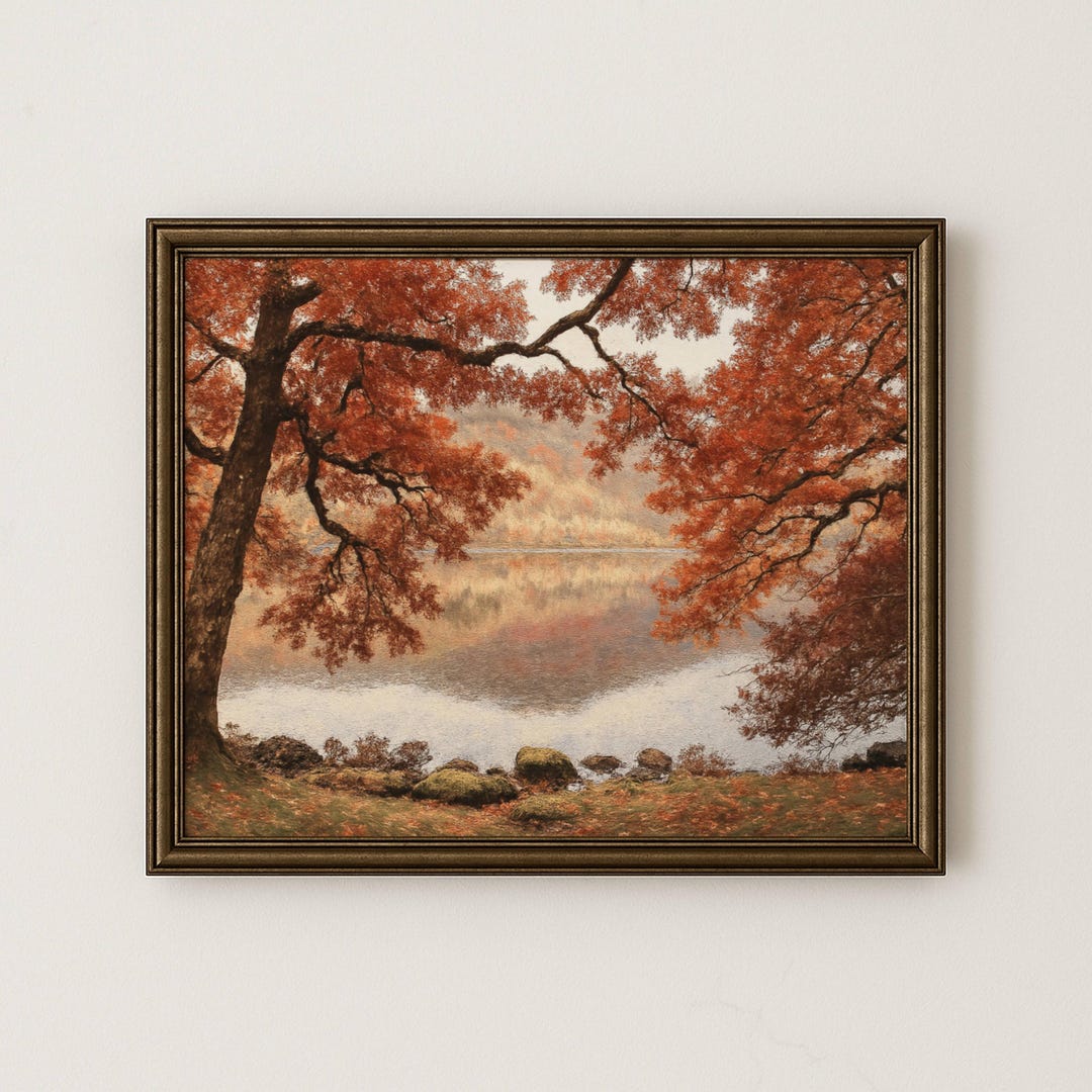 Moody Fall Lake Landscape Print Download Art Print Rustic Autumn Oil ...
