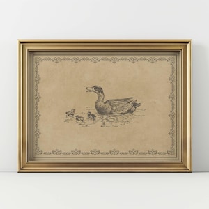 Vintage Ducks Wall Art Digital Download Farmhouse Bird Print Bathroom Wall Art Black White Sketch Nature Home Office Gallery Cottage Decor