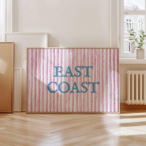 Ostküste Druck Digitaler Download Strand Haus Dekor Küstenstil Preppy Art Nautisches Thema blau rosa Streifen Akzent Küsten Dekor Preppy