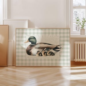 Mallard Duck Print Rustic Home Decor Antique Mallard Duck and Chicks Farmhouse Wall Decor Ducks Nursery Wall Decor Antique Bird Oil Painting
