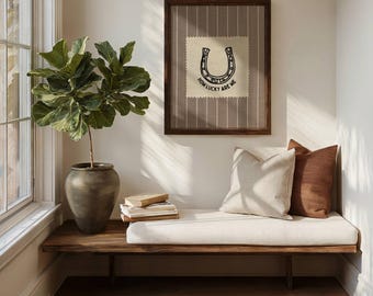 Rustic Striped How Lucky Are We Hand Drawn Horseshoe Wall Art Western Digital Download