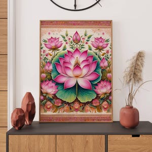 Lotus Print Indian Folk Art Traditional Indian Lotus Printable Wall Art Indian Vintage Pichwai Painting Lotus Poster DIGITAL DOWNLOAD Decor