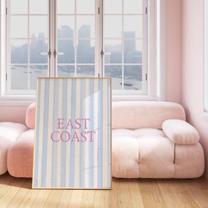 Ostküste Druck Digitaler Download Strand Haus Dekor Küstenstil Preppy Art Nautisches Thema blau rosa Streifen Akzent Küsten Dekor Preppy