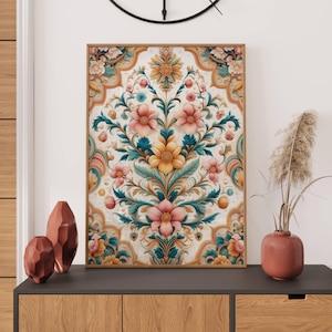 Pichwai Art Print Indian Folk Art Traditional Indian Lotus Printable Wall Art Indian Vintage Pichwai Painting Lotus Poster Living Room Decor