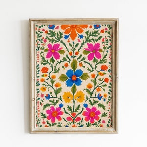 Indische Blumen druckbare Wandkunst traditionelle indische Vintage Pichwai Malerei Blumenplakat Wohnzimmerdekor Blumendruck indische Volkskunst