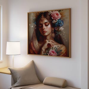 Indian Girl With Flowers Print Indian Pop Art Desi WomeN Printable Indian Wall Art Feminist Poster Desi Girl With Saree DIGITAL DOWNLOAD ART