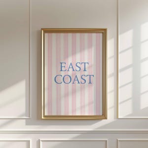 Ostküste Druck Digitaler Download Strand Haus Dekor Küstenstil Preppy Art Nautisches Thema blau rosa Streifen Akzent Küsten Dekor Preppy