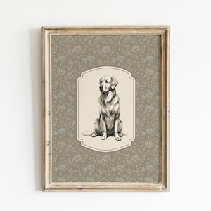 Décoration de chambre d'enfant imprimée chien de style vintage Golden Retriever Art mural chien de style vintage Art de chien antique Sketch Art décoration murale imprimable animal