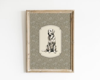 Vintage Style Dog Print Nursery Decor Golden Retriever Vintage Style Dog Wall Art Antique Dog Art Sketch Art Animal Printable Wall Decor