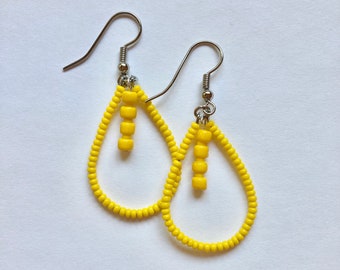 Yellow teardrop dangle beaded earrings