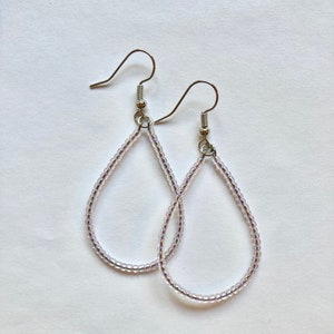 Translucent light purple teardrop dangle beaded earrings