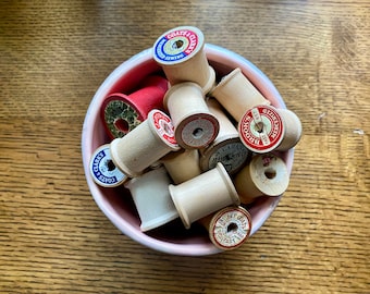 Lot of 10 vintage wood thread spools old thread spools naked thread spools spools with no thread