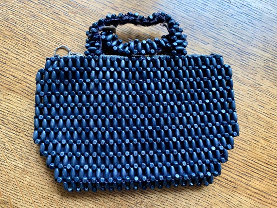 Vintage wood bead handbag navy blue - image 7