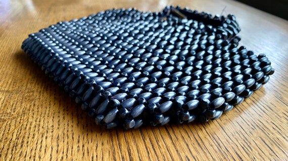 Vintage wood bead handbag navy blue - image 4