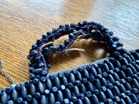 Vintage wood bead handbag navy blue - image 2