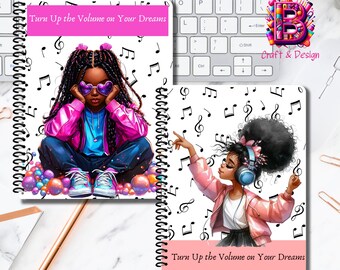 Black Girl Notebook | Turn Up the Volume on Your Dreams | Music Theme Journal | Inspirational Gift for Girls | African American Stationery