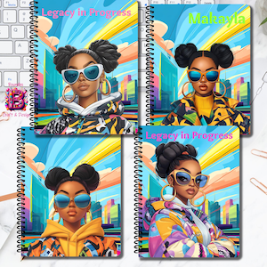Cuaderno Legacy in Progress / Diario personalizado para chica negra / Cuaderno elegante y colorido con fe / Cubierta personalizada o en blanco