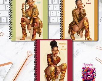 Limitless & Loved Notebook | Luxe Black Woman Journal | Gold Brown Aesthetic | Confident Boss Affirmation Book