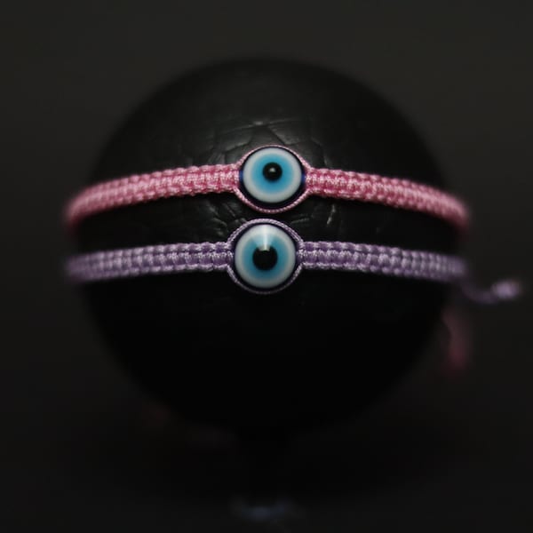 Ensemble de deux bracelets Nazar hommes et femmes - rose violet - talisman fait main - œil protecteur - amulette turque - bracelet d'amitié