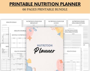 Planificador de nutrición - Diario de salud - Objetivos de fitness - Programa de medicación - Seguimiento de recetas - Planificador de nutrición imprimible - Descarga instantánea