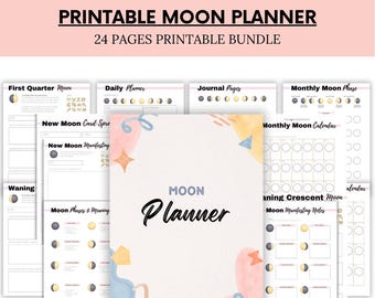 Månplanerare - Celestial Journal - Manifestationsjournal - Månatlig månkalender - Utskrivbar månplanerare - Direktnedladdning