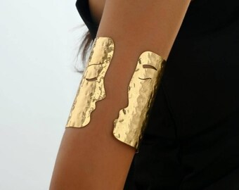 Arm Jewelry,Iron Face Detail Arm Cuff or Bracelet, Gold Arm Band, Minimalist Bracelet Gold Jewelry, Gold Cuff Bracelet, Gift for her