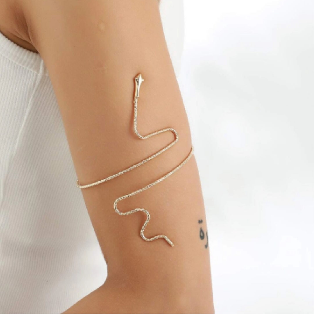 Gold Minimalist Snake Shaped Metal Arm Cuff Silver Snake Etsy