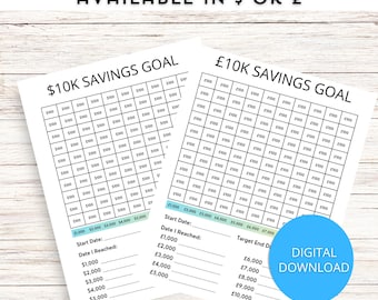 10k Savings Tracker, Savings Goals Tracker, Financial Planning Budget, Sinking Fund, Emergency Fund Tracker, Printable Tracker