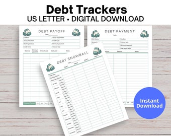 Debt Trackers, Debt Snowball & Payment Trackers, Money Management Planners, Finance Trackers, Debt Payoff Trackers