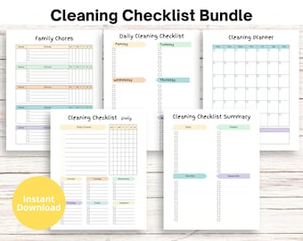 Cleaning Checklist  Bundle, Home Management & Organisation, Digital Download, Daily Chores Planner, Household Chores Planner