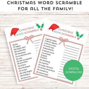 Juego de Navidad Word Scramble, Juego de fiesta navideña, Actividad familiar imprimible, Descarga instantánea, Juego de rompecabezas, Juego de Navidad para niños, Word Jumble