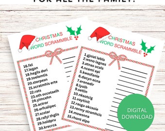 Christmas Word Scramble Game, Holiday Party Game, Printable Family Activity, Instant Download, Puzzle Game, Kids Christmas Game, Word Jumble