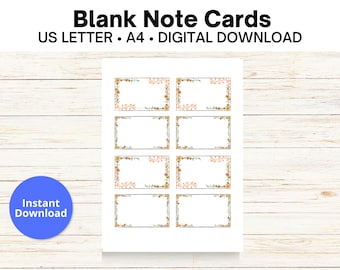 Blank Note Cards, Credit card-sized note cards, Printable Instant Download PDF