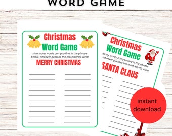 Christmas Anagram Word Game, Holiday Party Games, Printable Family Activity, Instant Download, Christmas Puzzle Game