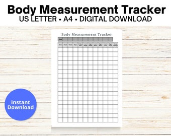 Body Measurement Tracker, Printable Instant Download PDF Tracker