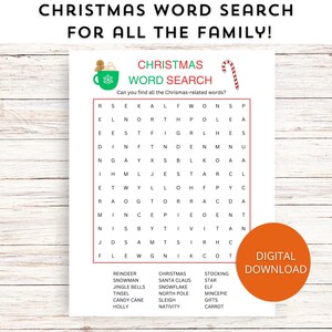 Christmas Word Search Game, Holiday Party Games, Printable Family Activity, Instant Download, Christmas Puzzle Game, Kids Christmas Game
