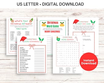 Christmas Game & Puzzle Bundle, Word Games for Kids, Printable Download, Party Games for all the Family