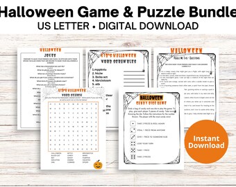 Halloween Game & Puzzle Bundle, Halloween Party Games for Kids, Printable PDF, Puzzle Games, Halloween Jokes