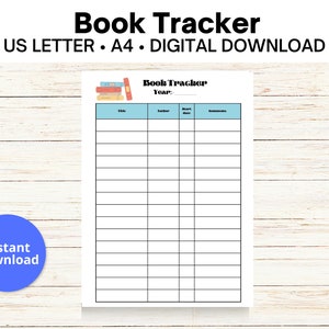 Book Tracker, Printable Instant Download PDF Tracker