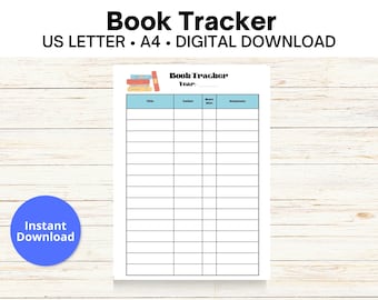 Book Tracker, Printable Instant Download PDF Tracker