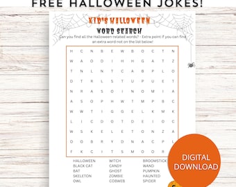 Halloween Word Search Game, Halloween Party Game, Party Game for Kids, Printable PDF, Puzzle Games, Halloween Jokes