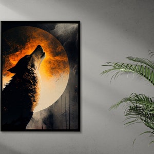 Printable Wolf In Pain, Digital Art, Forest Fire Prevention, Wolf and Nature, Dark Art, Wild animals Art, Wolf and Nature Painting