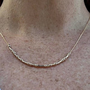 Gold Morse Code Necklace, Dainty Gold Beaded Necklaces, Personalized Jewelry, Bridesmaid Gifts, Name Necklace, Hidden Message Jewelry