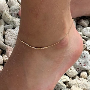 Code Morse, Bracelet de cheville en perles d'argent et d'or, Bijoux d'été, Bijoux à message caché, Bracelet de cheville pour femme, Cadeaux pour amis