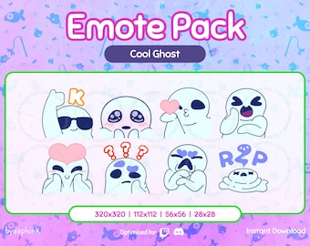 Pack d'émotes Cool Ghost : Twitch, Discord, YouTube, ressources en streaming | Emoji effrayant d'Halloween kawaii