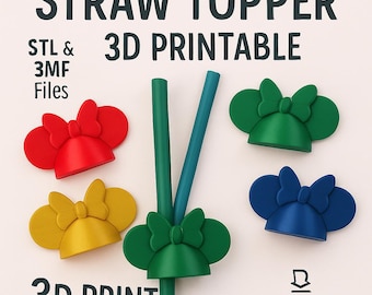 Minnie Mouse Straw Topper 3D Print Files: Tumbler Accessory (STL & 3MF Digital Download)