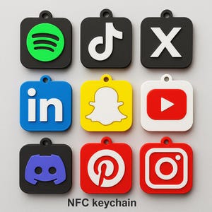 NFC Smart Keychains – 3D Social Media Tags (Spotify, TikTok, Instagram and More!)| 3D Printable STL & 3MF Files |  Commercial License