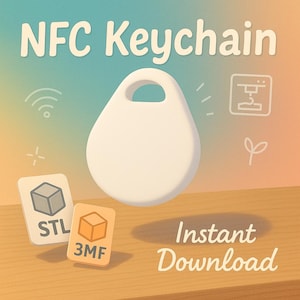 3D-afdrukbare NFC-sleutelhangerhouder | 3D-geprinte sleutelhanger | 3D-geprinte sleutelhangers | stl- en 3mf-bestanden: afdrukken onderbreken om NFC-tag in te voegen